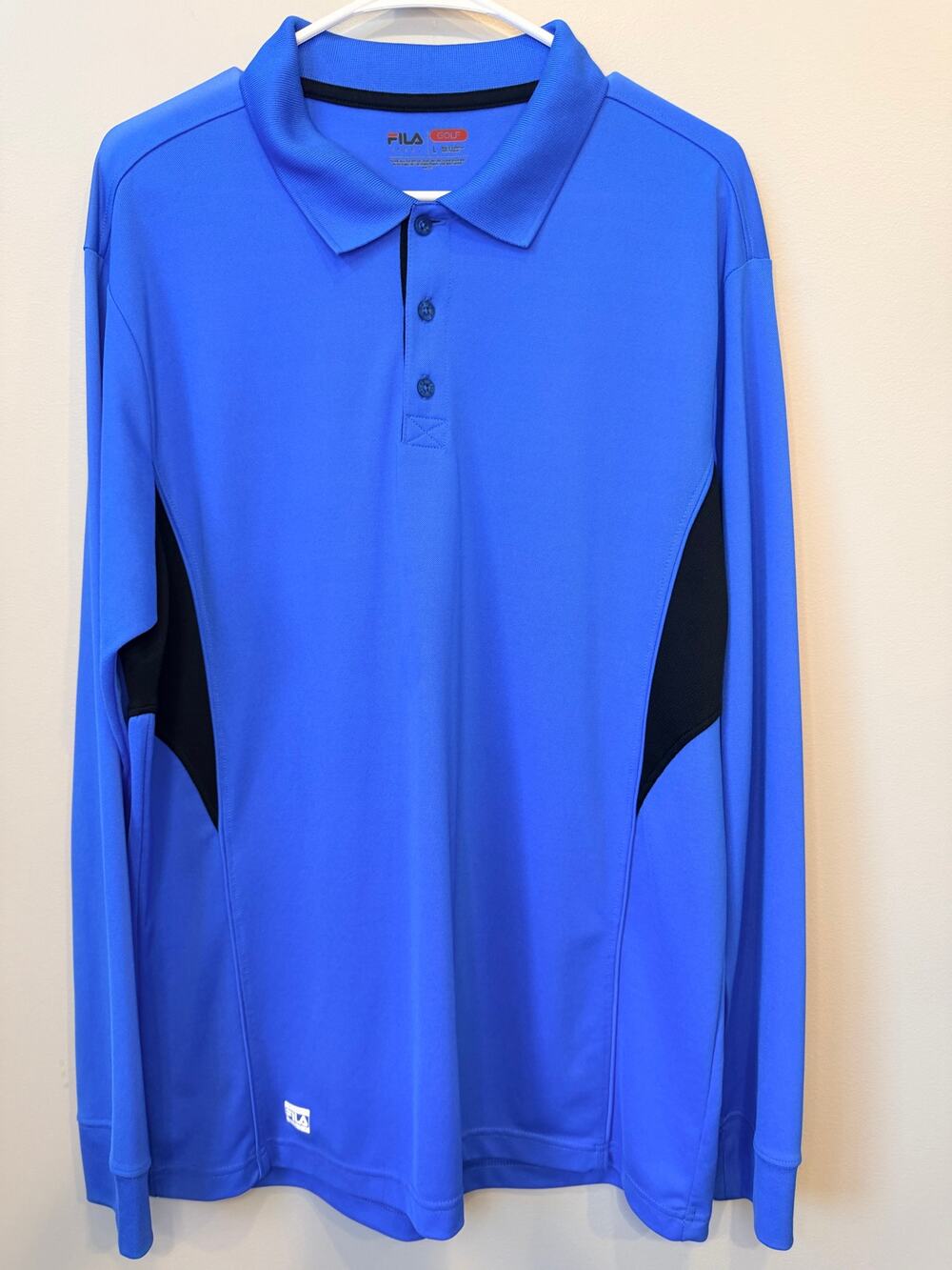 Fila Sport Men's L Long Sleeve Golf Polo Blue Colorblock Sun Discolored